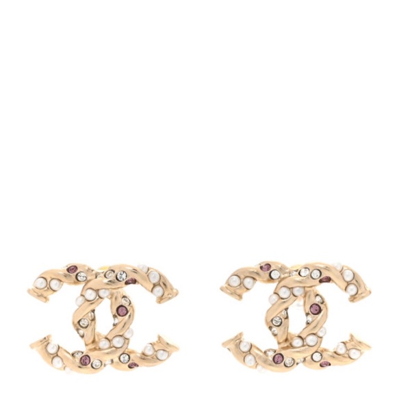 Chanel Pearl Crystal twisted CC earrings - Picture 1 of 1
